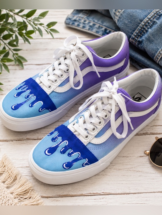 Vans Shoes - Custom Painted Vans Old Skool Ombre Blue Purple Drip Shoes W 9.5 M 8